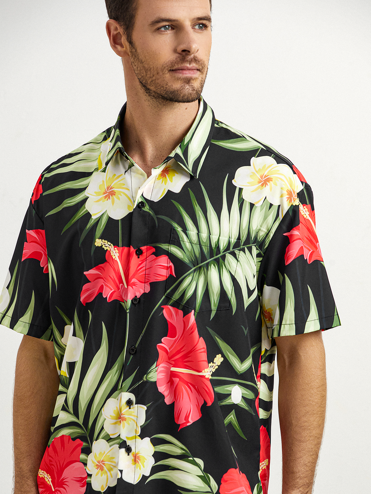 Floral Chest Pocket Short Sleeve Hawaiian Shirt