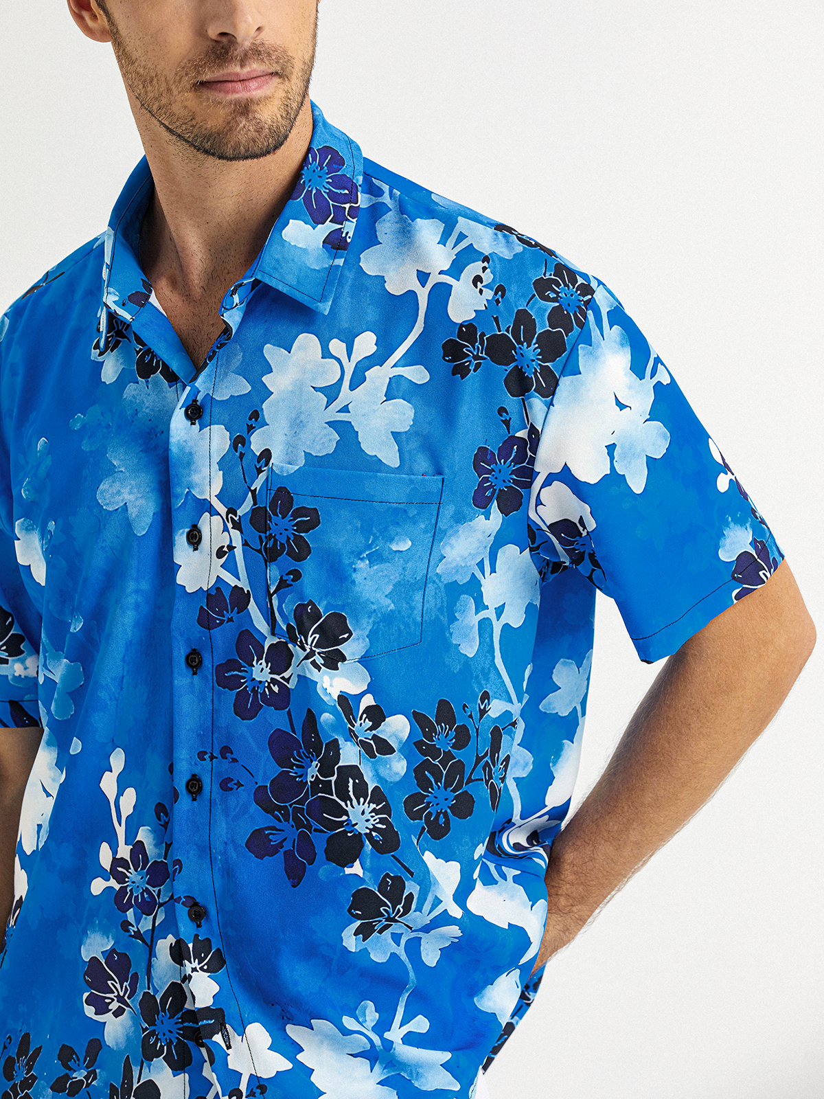Floral Chest Pocket Short Sleeve Hawaiian Shirt