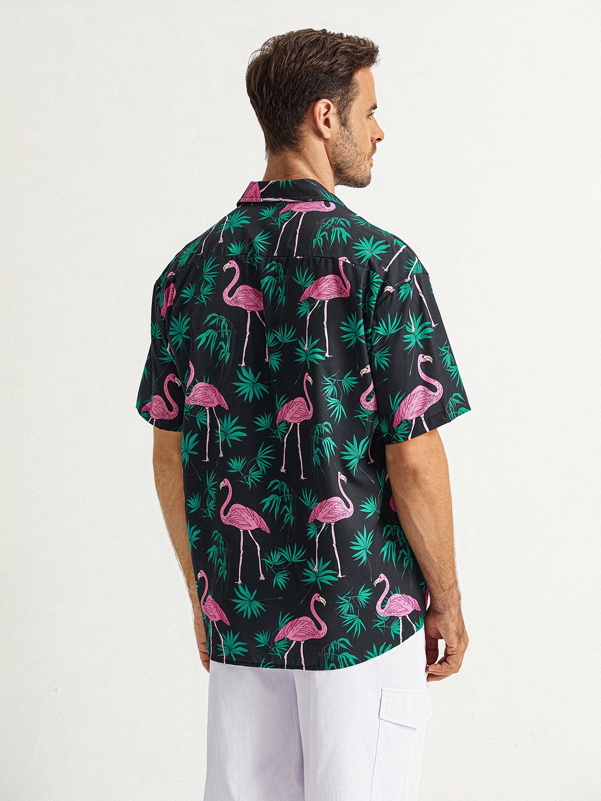 Flamingo Chest Pocket Short Sleeve Hawaiian shirt