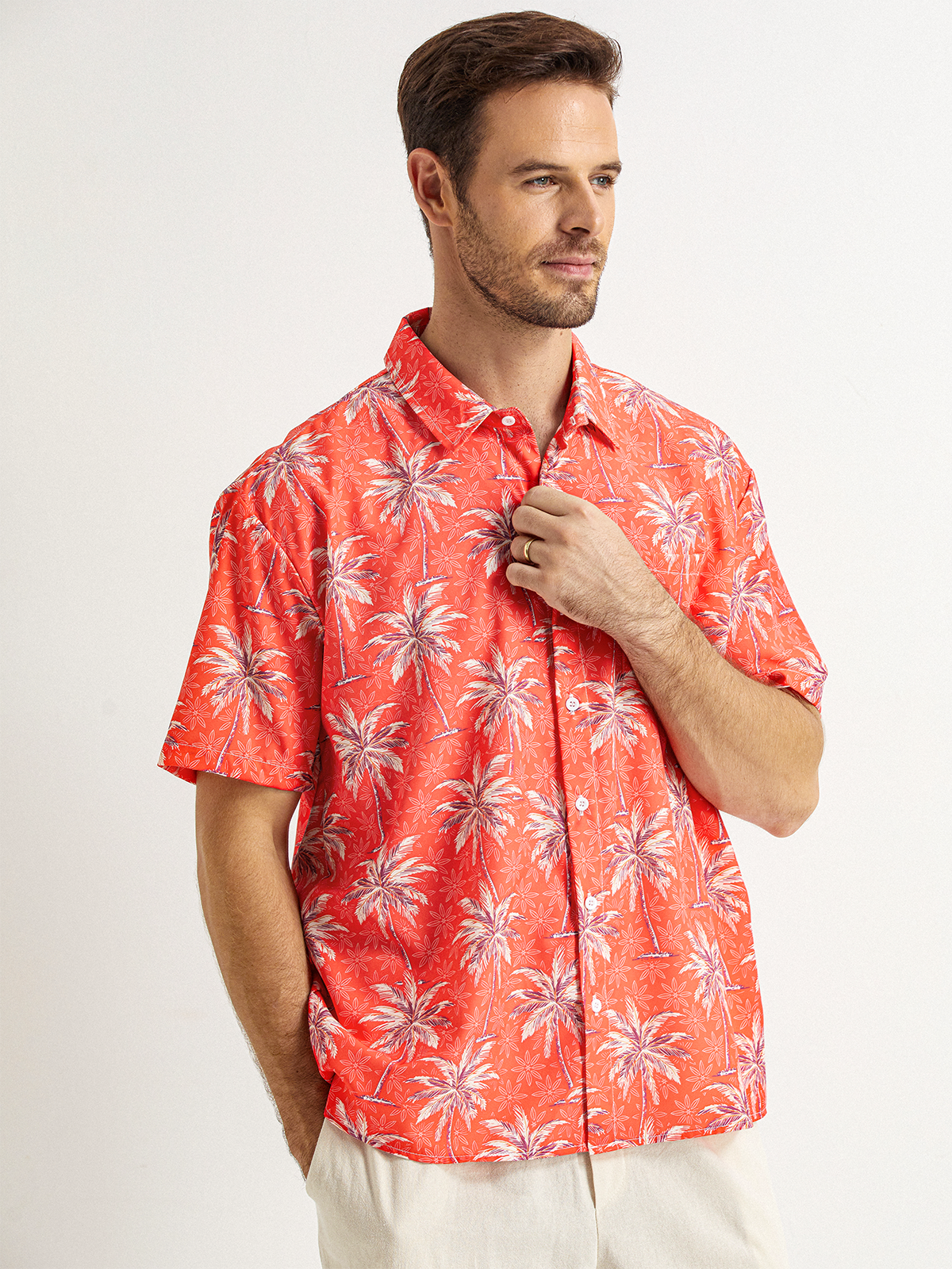 Tropical Coconut Tree Chest Bag Short Sleeve Hawaiian Shirt