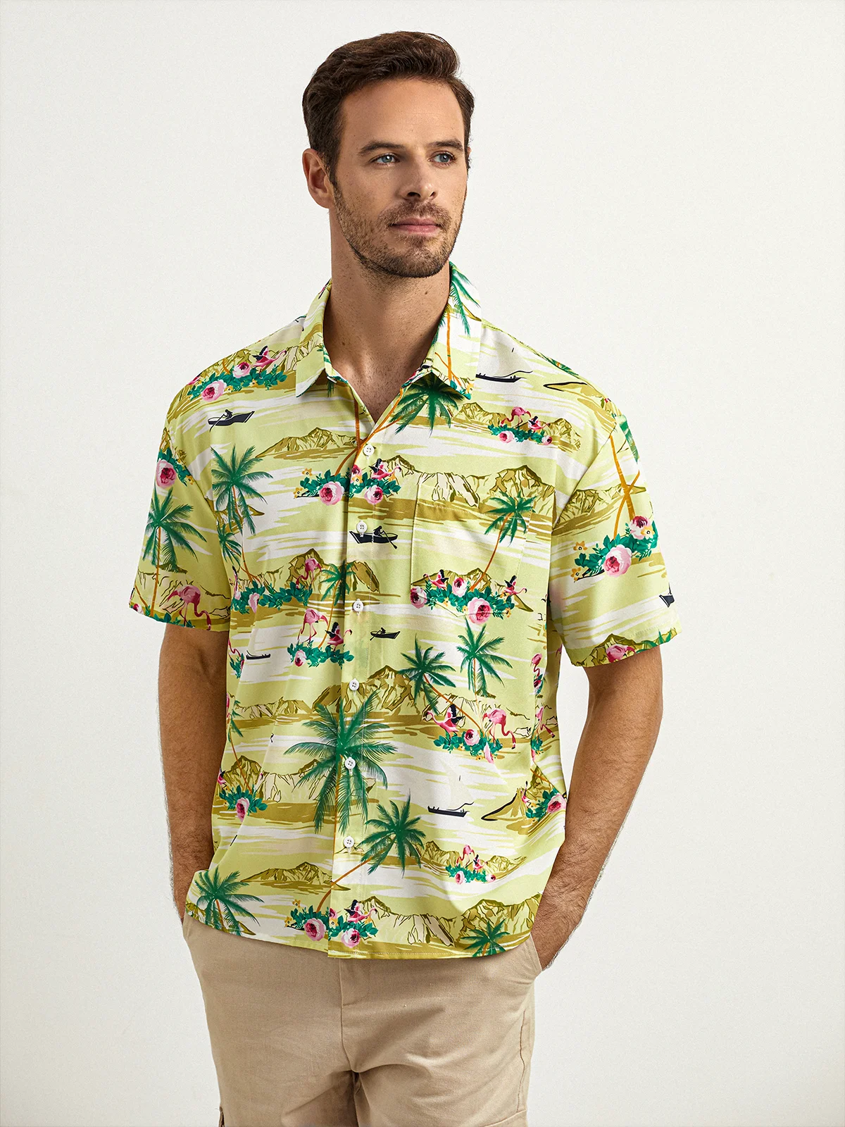 Coconut Tree Chest Pocket Short Sleeve Hawaiian Shirt