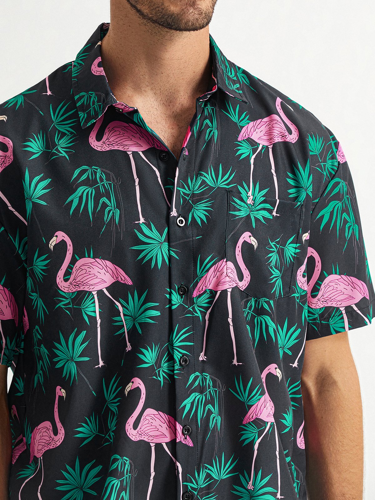 Flamingo Chest Pocket Short Sleeve Hawaiian shirt