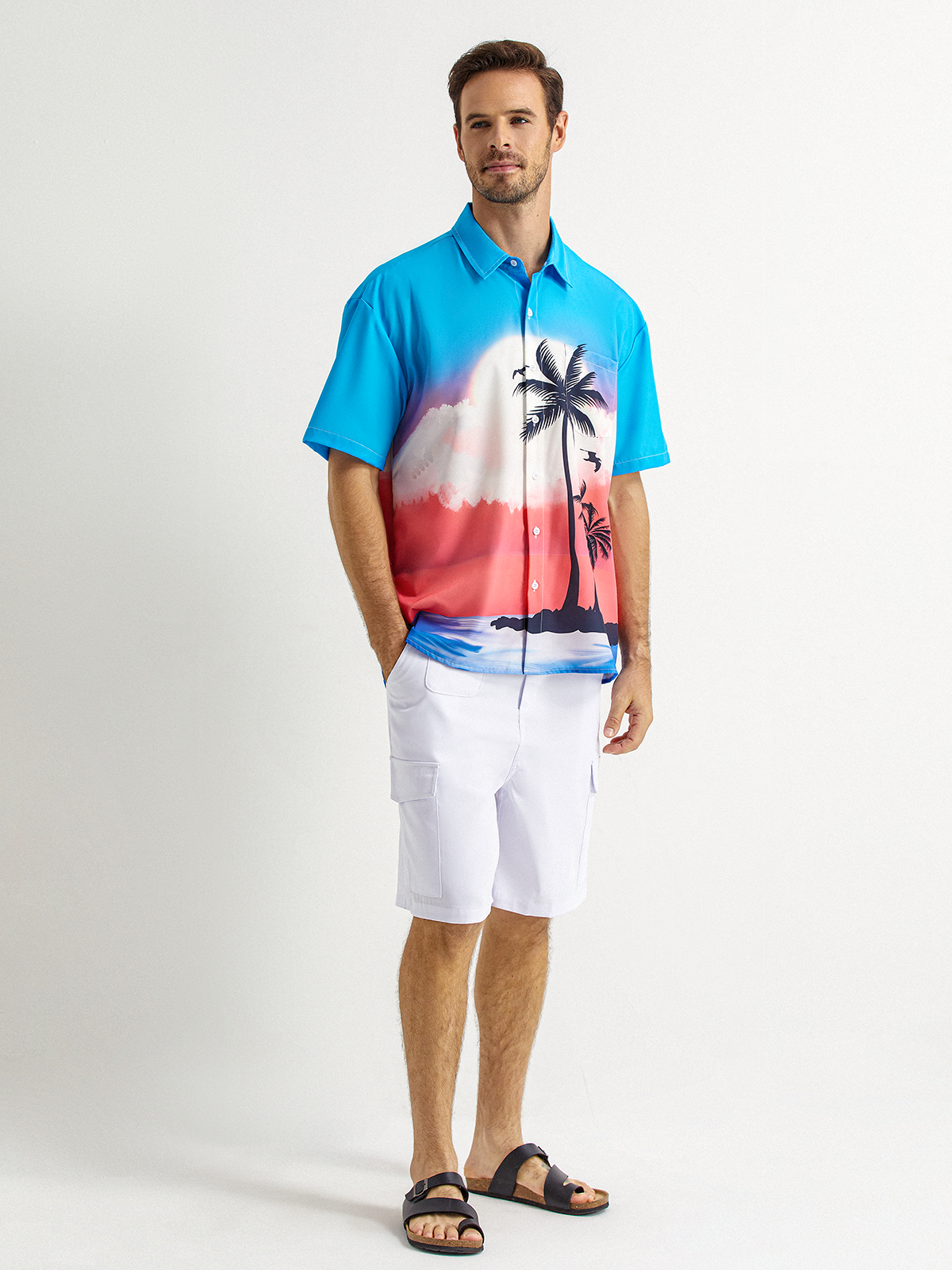 Coconut Tree Chest Pocket Short Sleeve Hawaiian Shirt