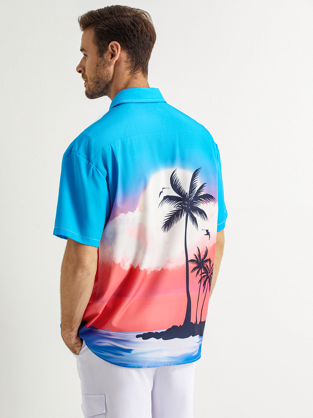 Coconut Tree Chest Pocket Short Sleeve Hawaiian Shirt