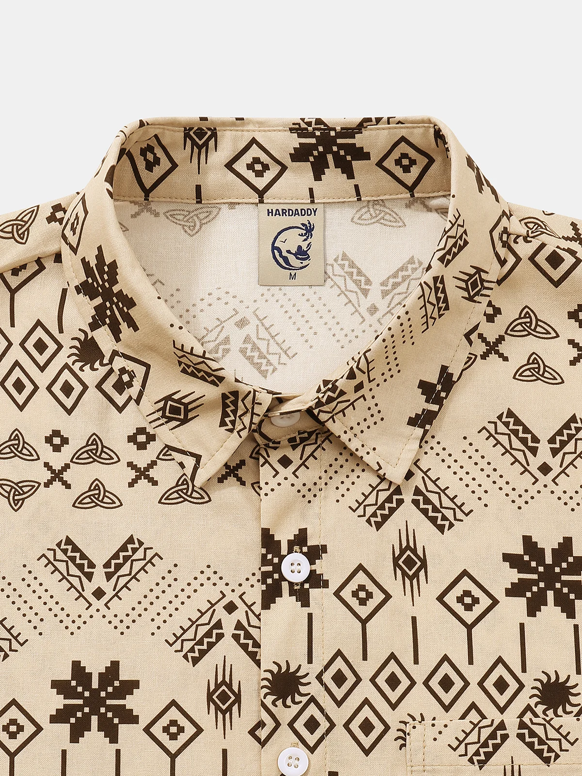 Hardaddy Ethnic Geometric Print Chest Pocket Long Sleeves Casual Shirt