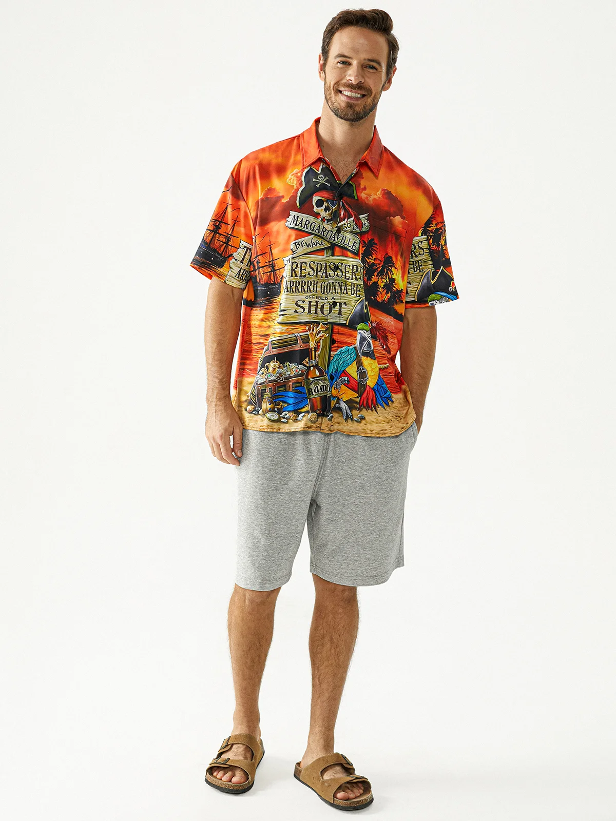 Pirate Chest Pocket Short Sleeve Hawaiian Shirt