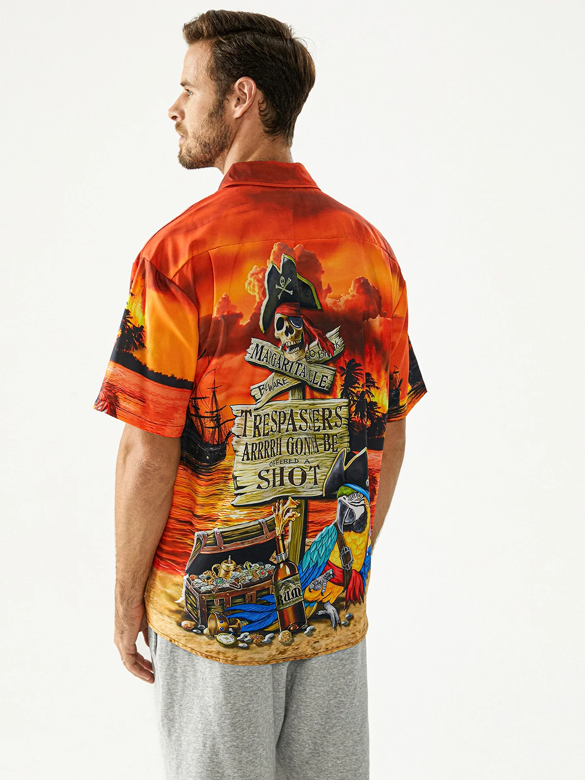 Pirate Chest Pocket Short Sleeve Hawaiian Shirt