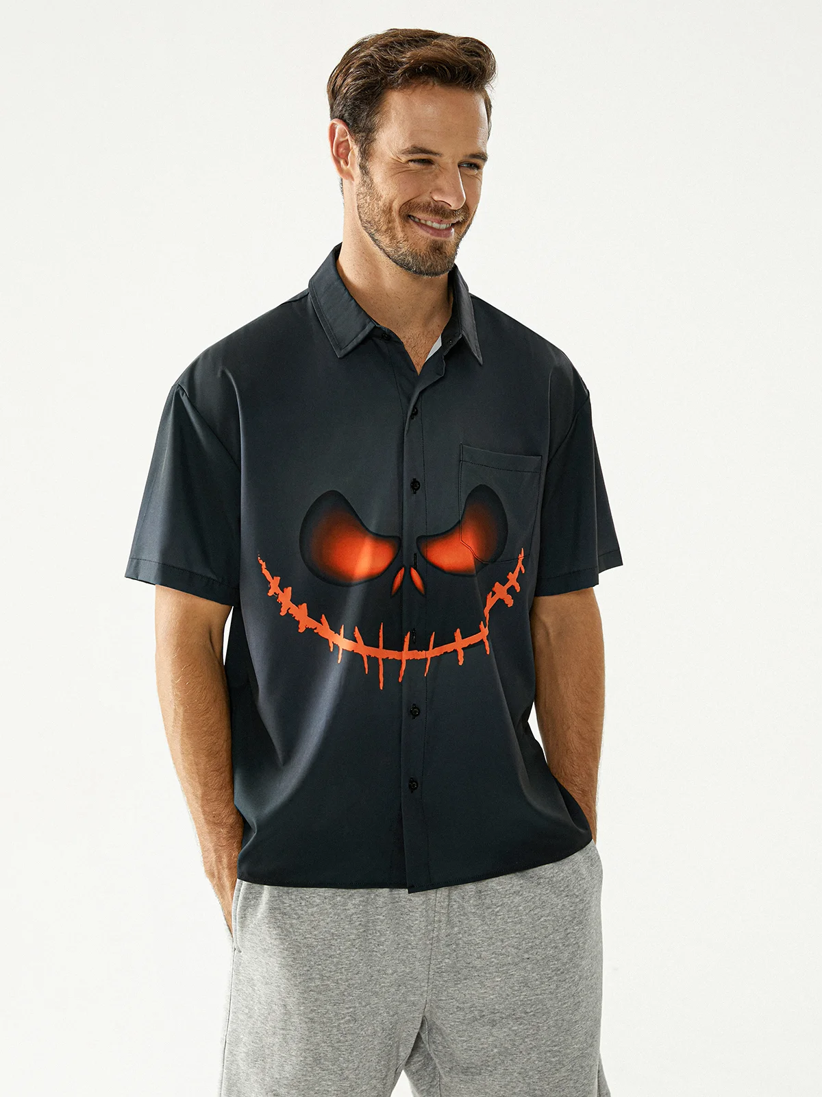 Halloween Ghostface Chest Pocket Short Sleeve Holiday Shirt