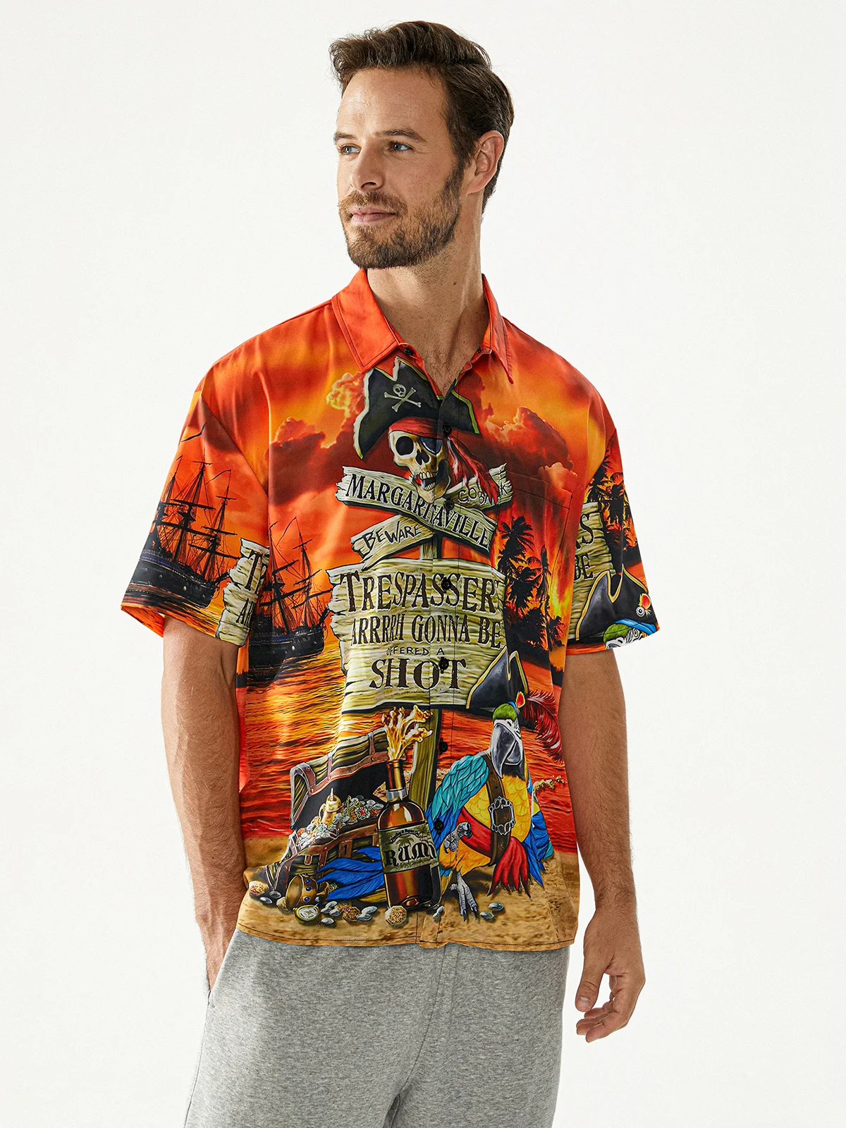 Pirate Chest Pocket Short Sleeve Hawaiian Shirt