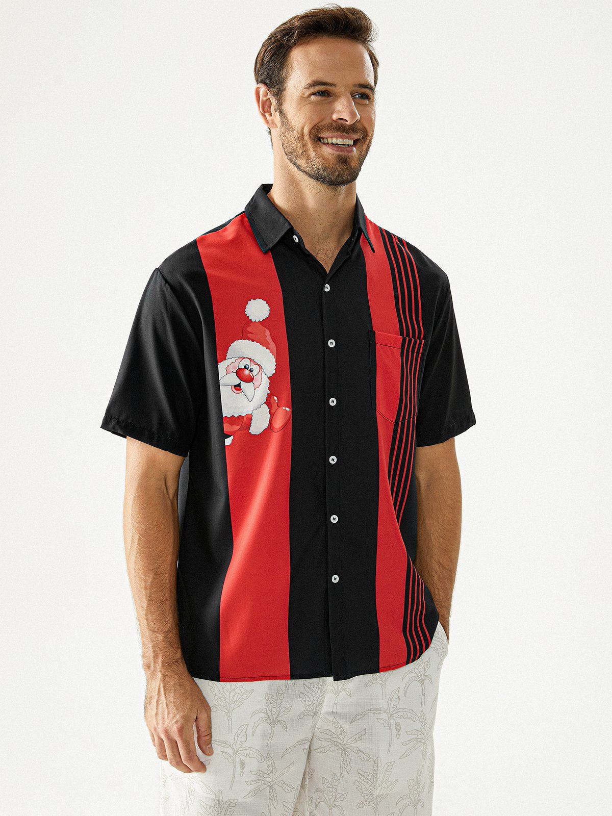 Christmas Chest Pocket Short Sleeve Bowling Shirt