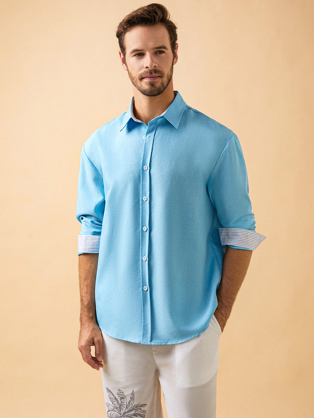 Hardaddy Cotton Color-block Long Sleeve Casual Shirt
