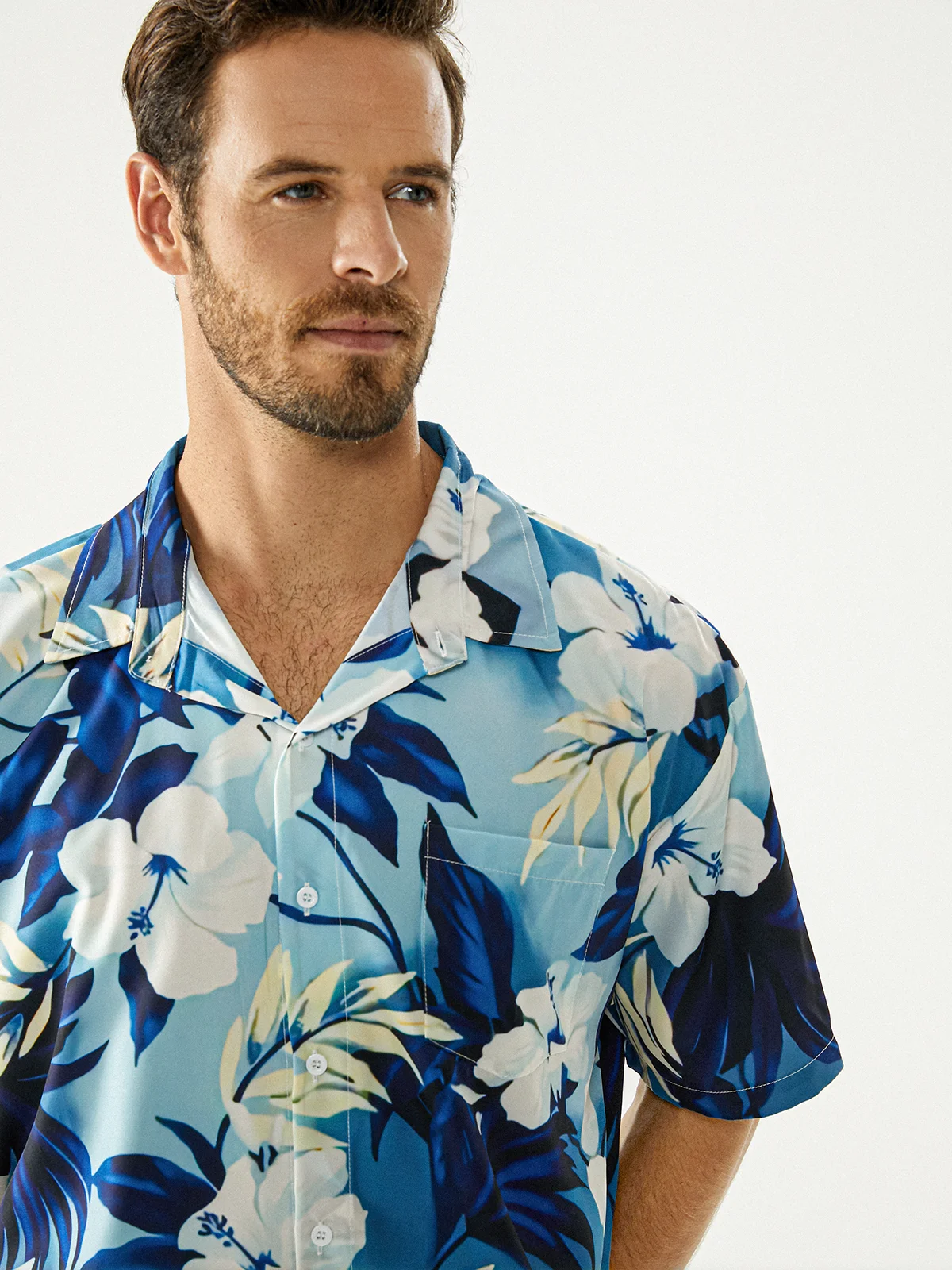 Floral Chest Pocket Short Sleeve Hawaiian Shirt