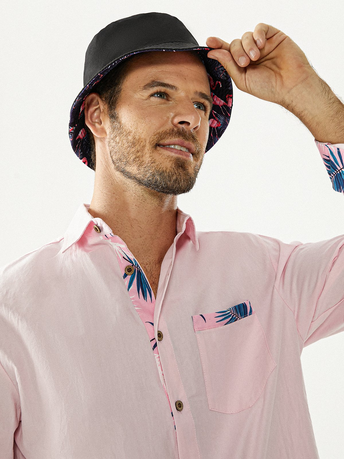 Hardaddy Men's Vacation Street Personality Flamingo Print Bucket Hat