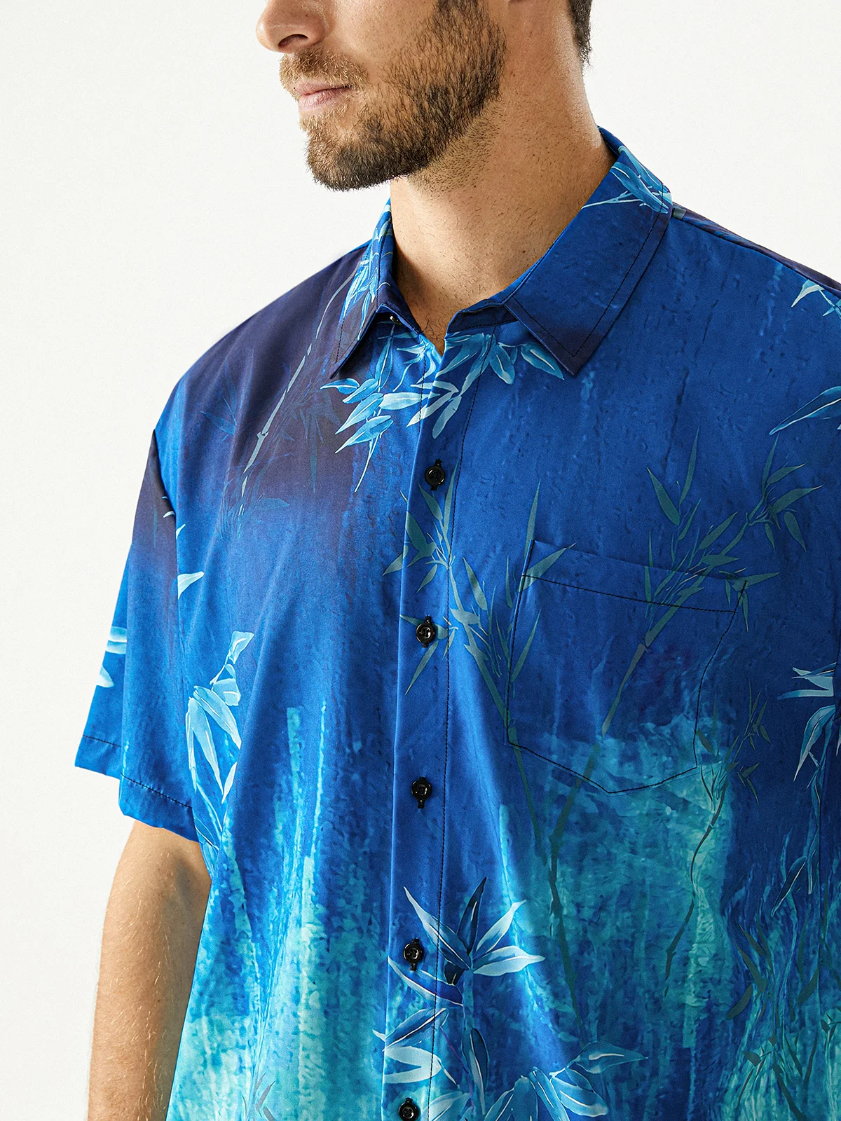Art Bamboo Chest Pocket Short Sleeve Casual Shirt