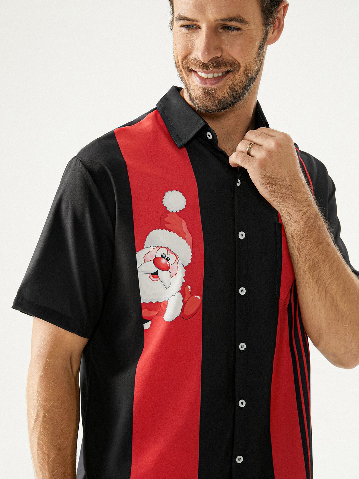 Christmas Chest Pocket Short Sleeve Bowling Shirt