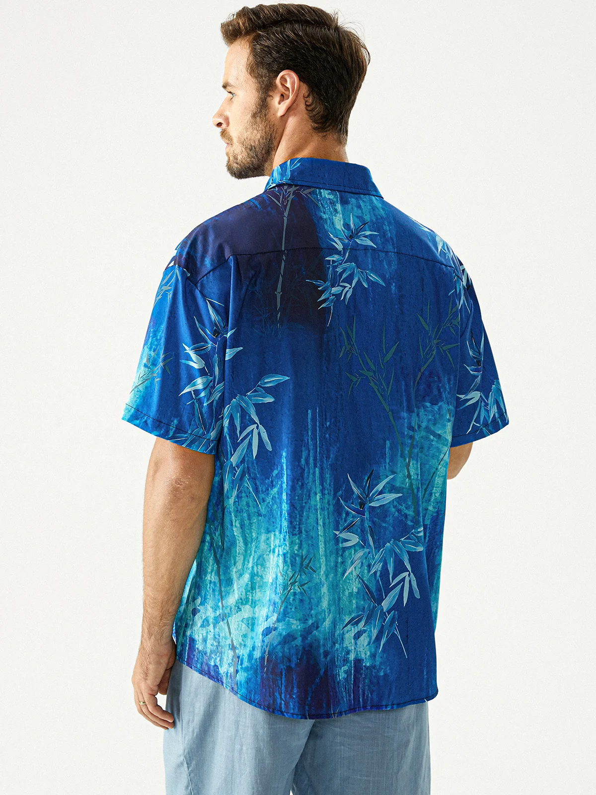 Art Bamboo Chest Pocket Short Sleeve Casual Shirt