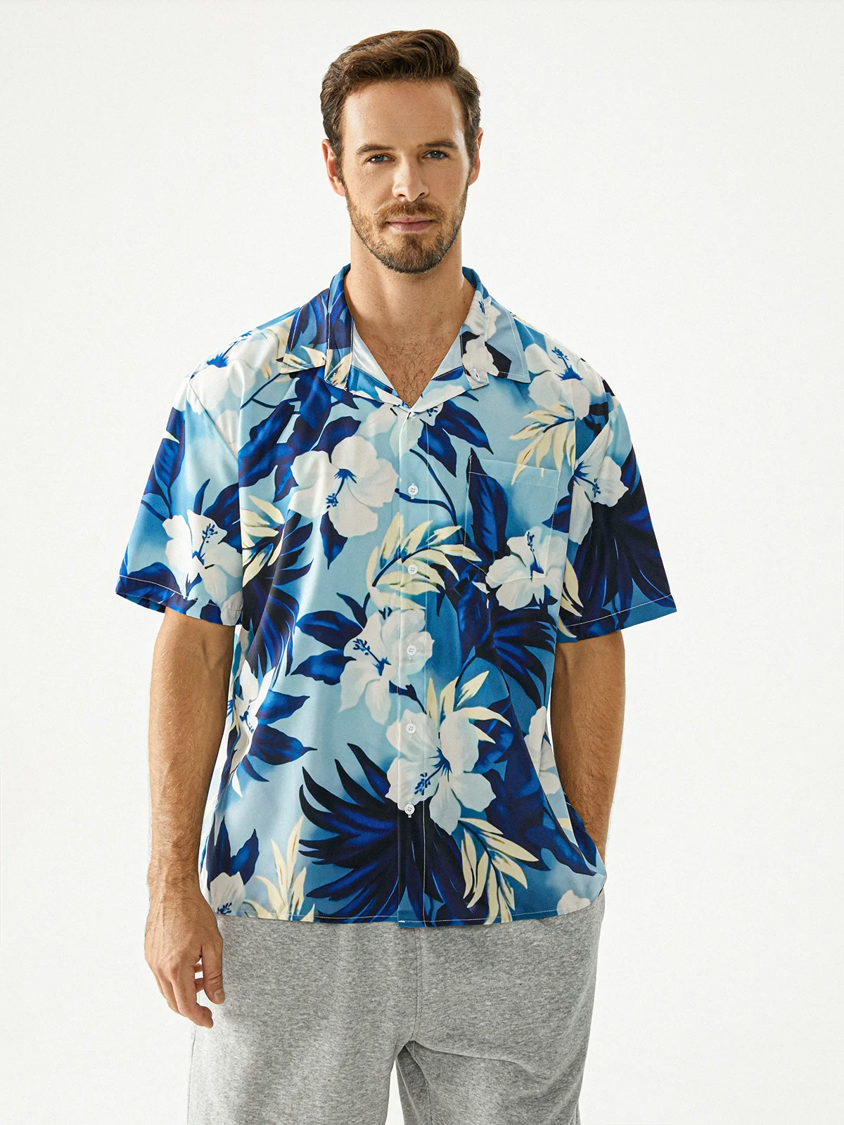 Floral Chest Pocket Short Sleeve Hawaiian Shirt