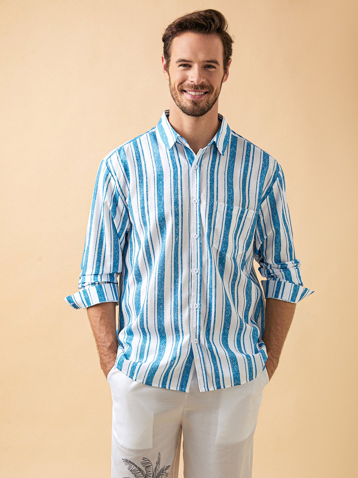 Hardaddy Striped Chest Pocket Long Sleeve Casual Shirt