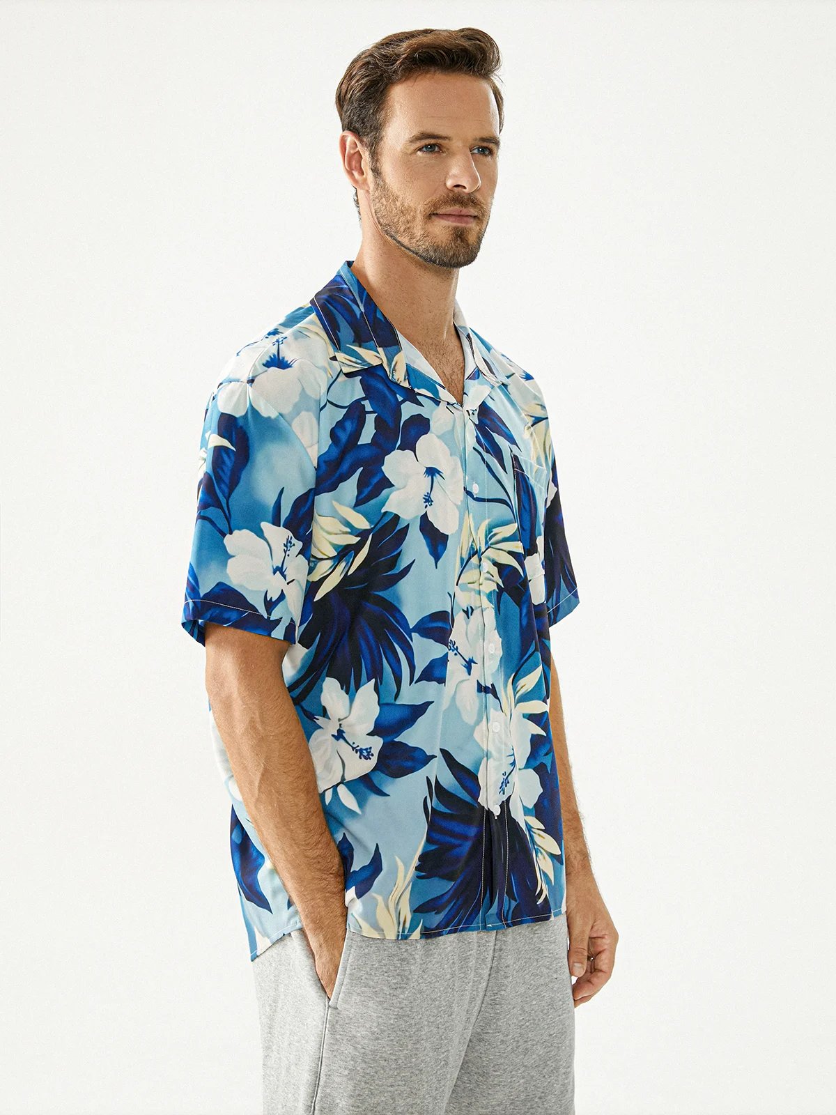 Floral Chest Pocket Short Sleeve Hawaiian Shirt