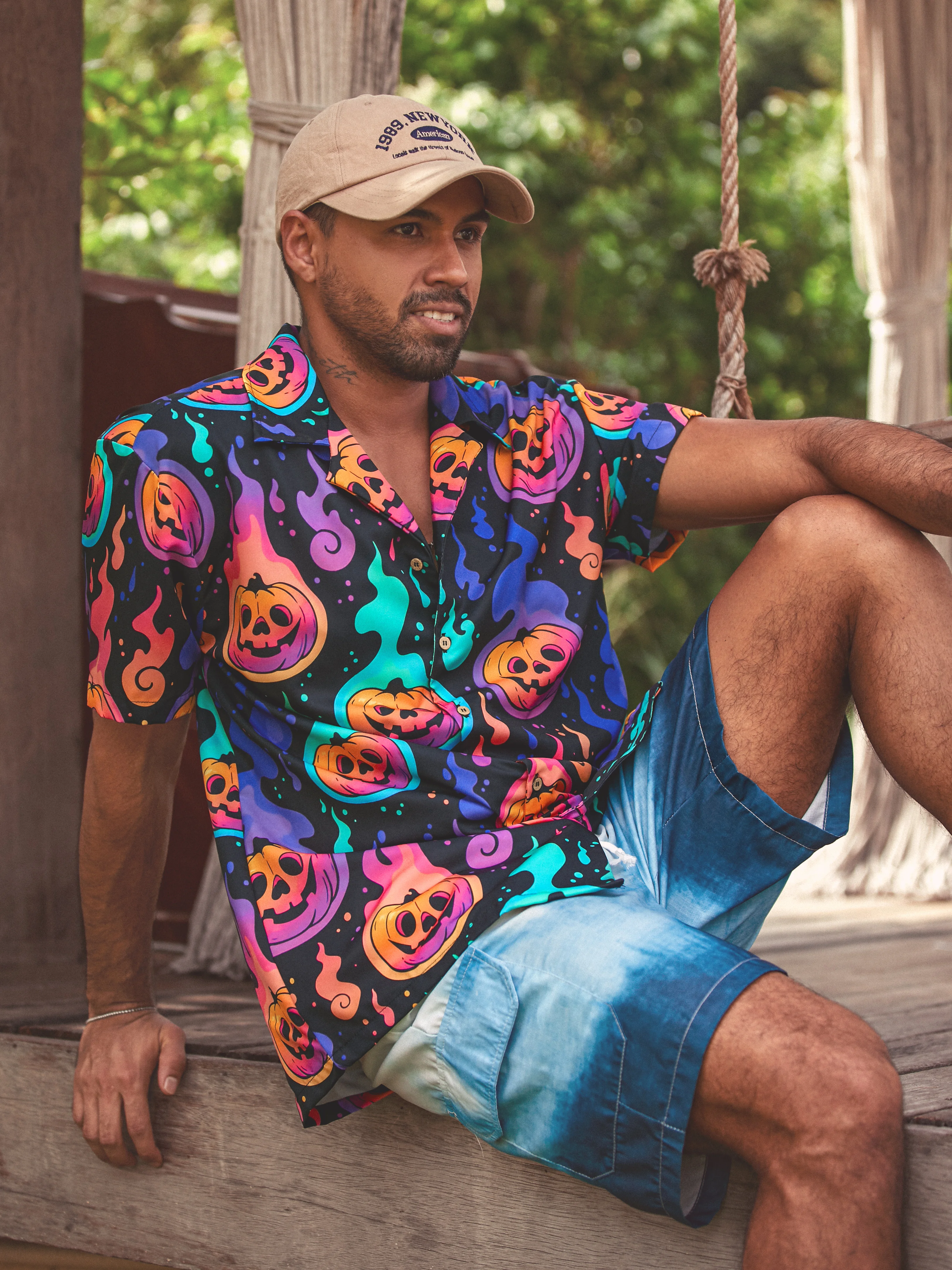 Halloween Pumpkin Short Sleeve Aloha Shirt