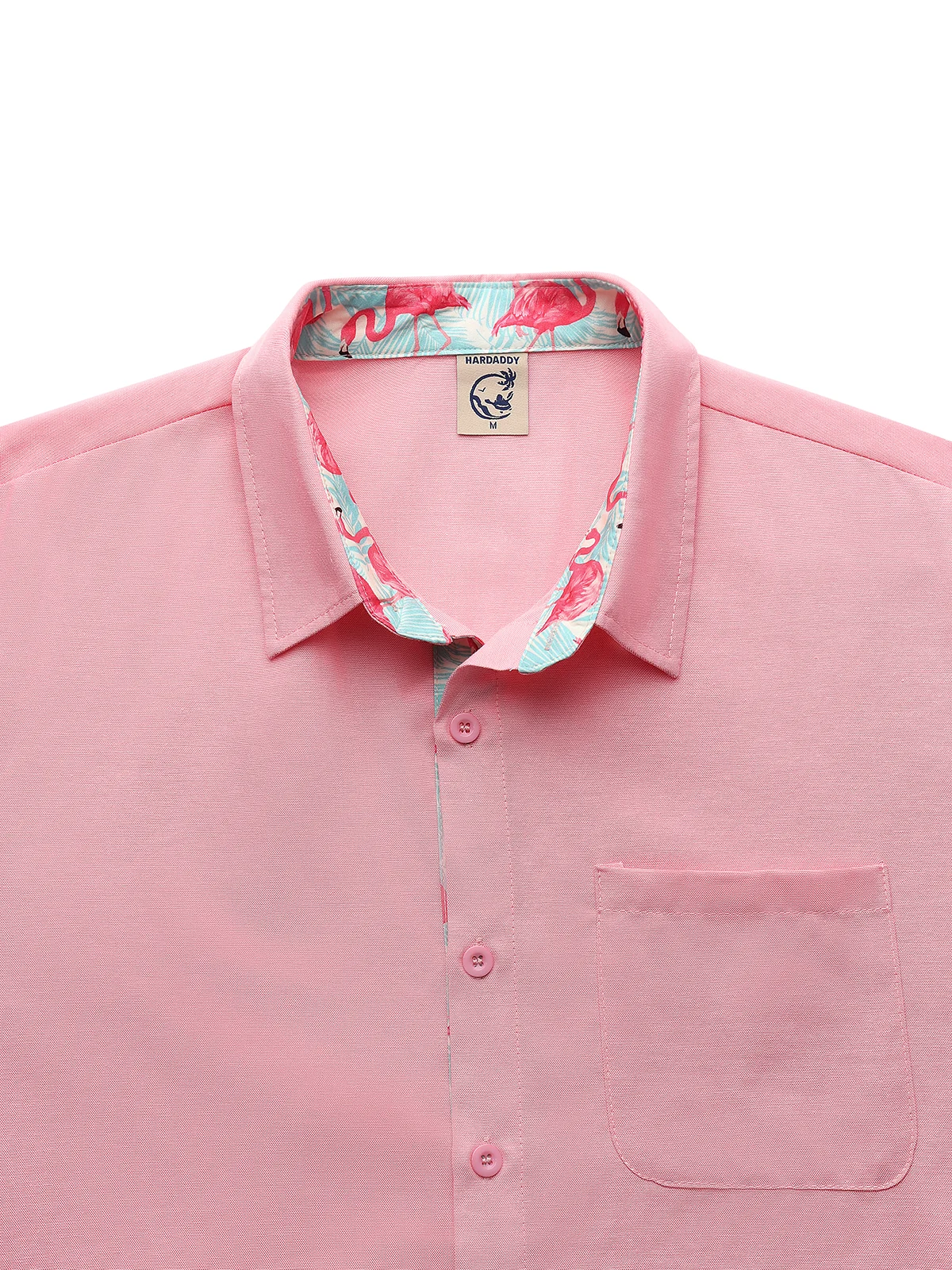 Hardaddy Cotton Contrast Flamingo Short Sleeve Casual Shirt