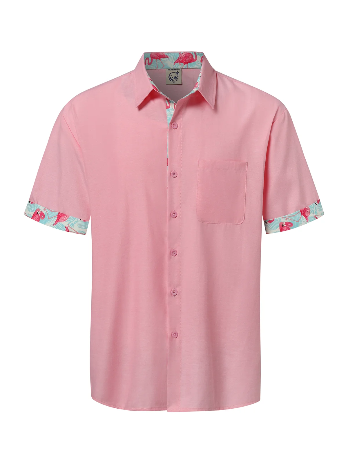 Hardaddy Cotton Contrast Flamingo Short Sleeve Casual Shirt