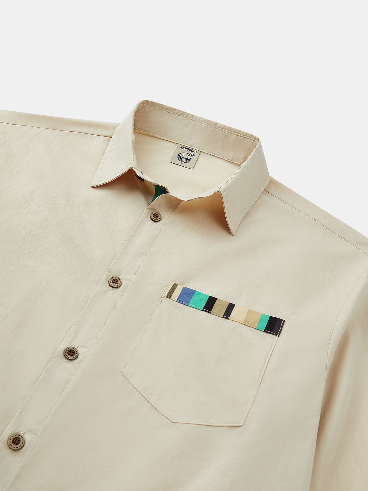 Hardaddy Cotton Plain Panel Stripe Chest Pocket Long Sleeve Casual Shirt