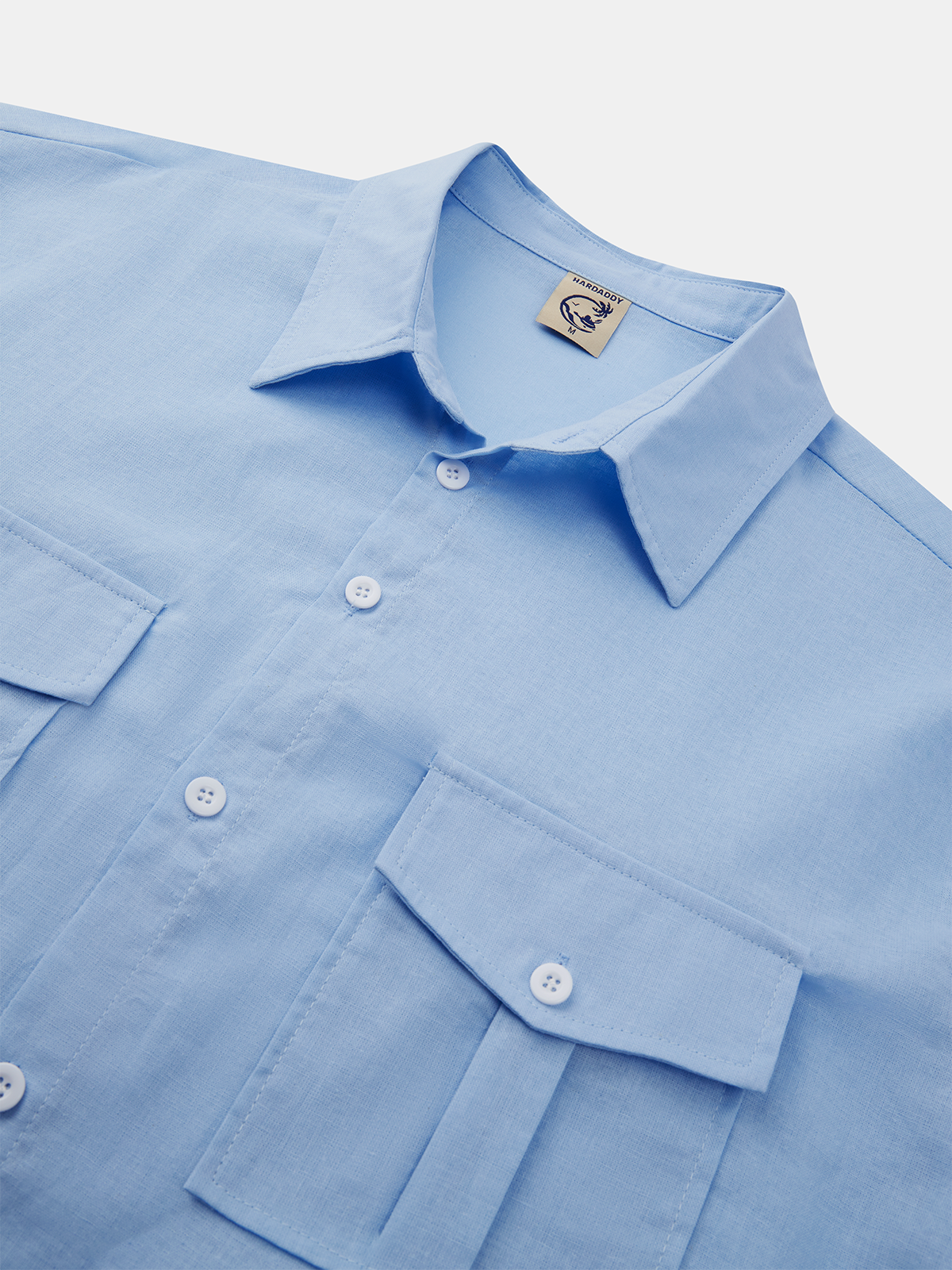 Hardaddy Cotton Plain Box Pleated Short Sleeve Casual Shirt