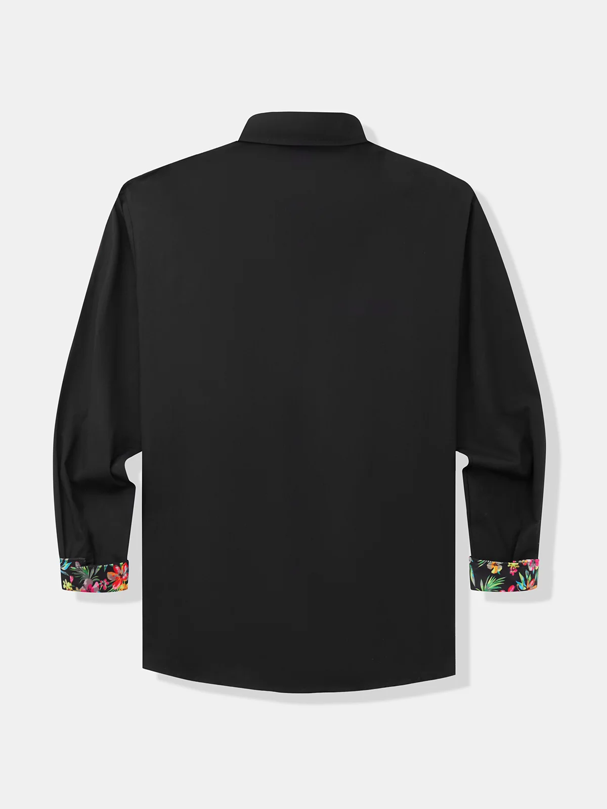 Hardaddy Cotton Plain Paneled Floral Long Sleeve Casual Shirt