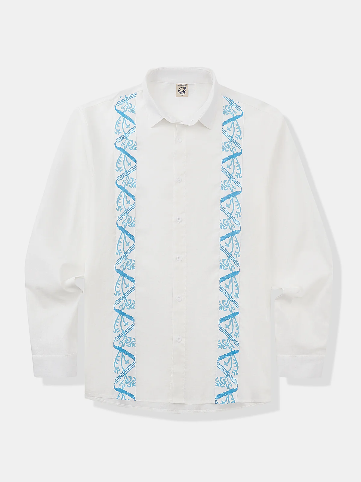 Hardaddy Geometric Floral Stripe Chest Pocket Long Sleeve Guayabera Shirt