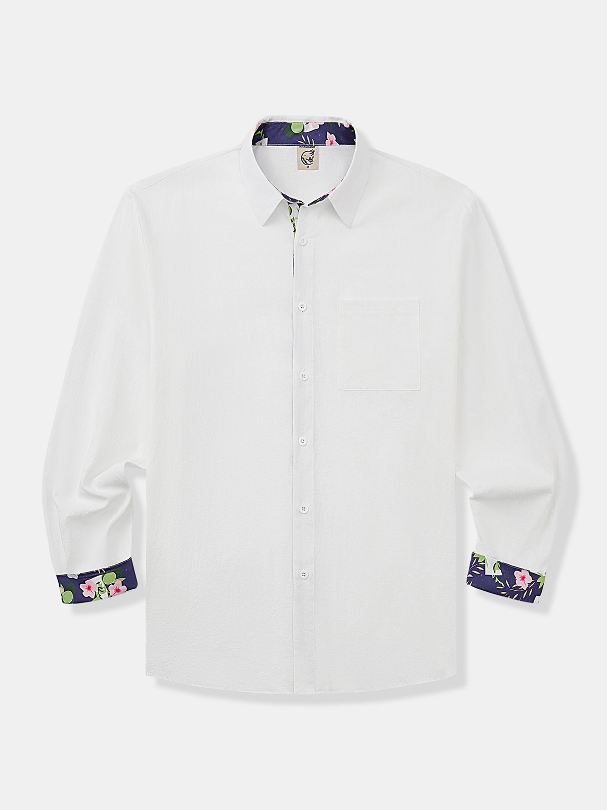 Cotton Panel Floral Chest Pocket Long Sleeves Casual Shirt