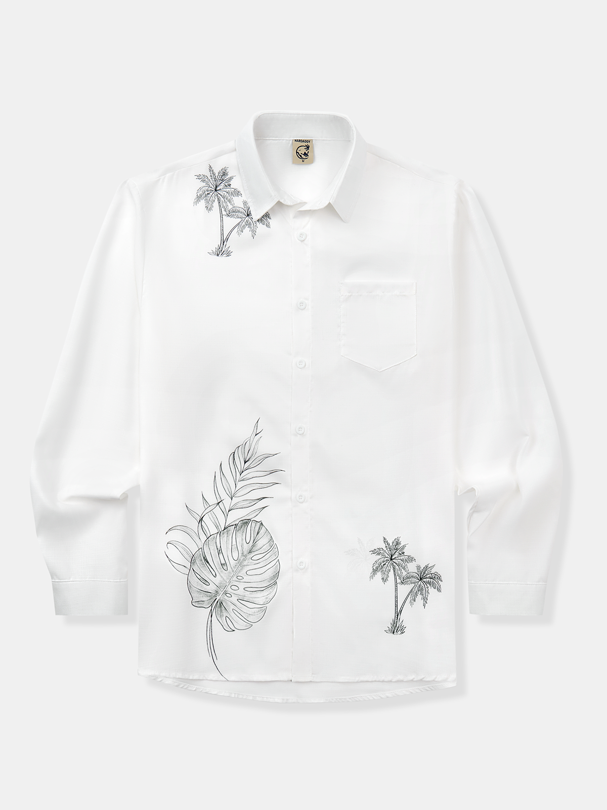 Botanical Palm Chest Pocket Long Sleeve Casual Shirt