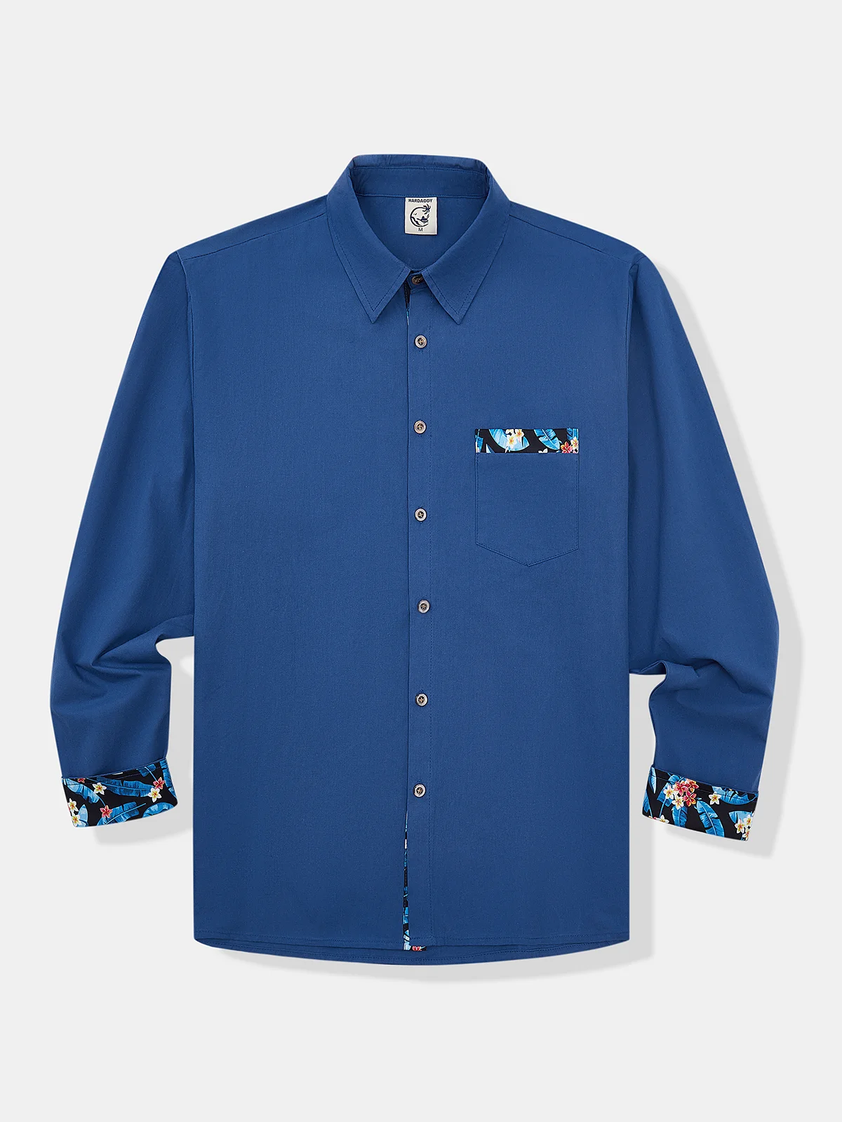 Hardaddy Cotton Contrast Floral Long Sleeve Casual Shirt