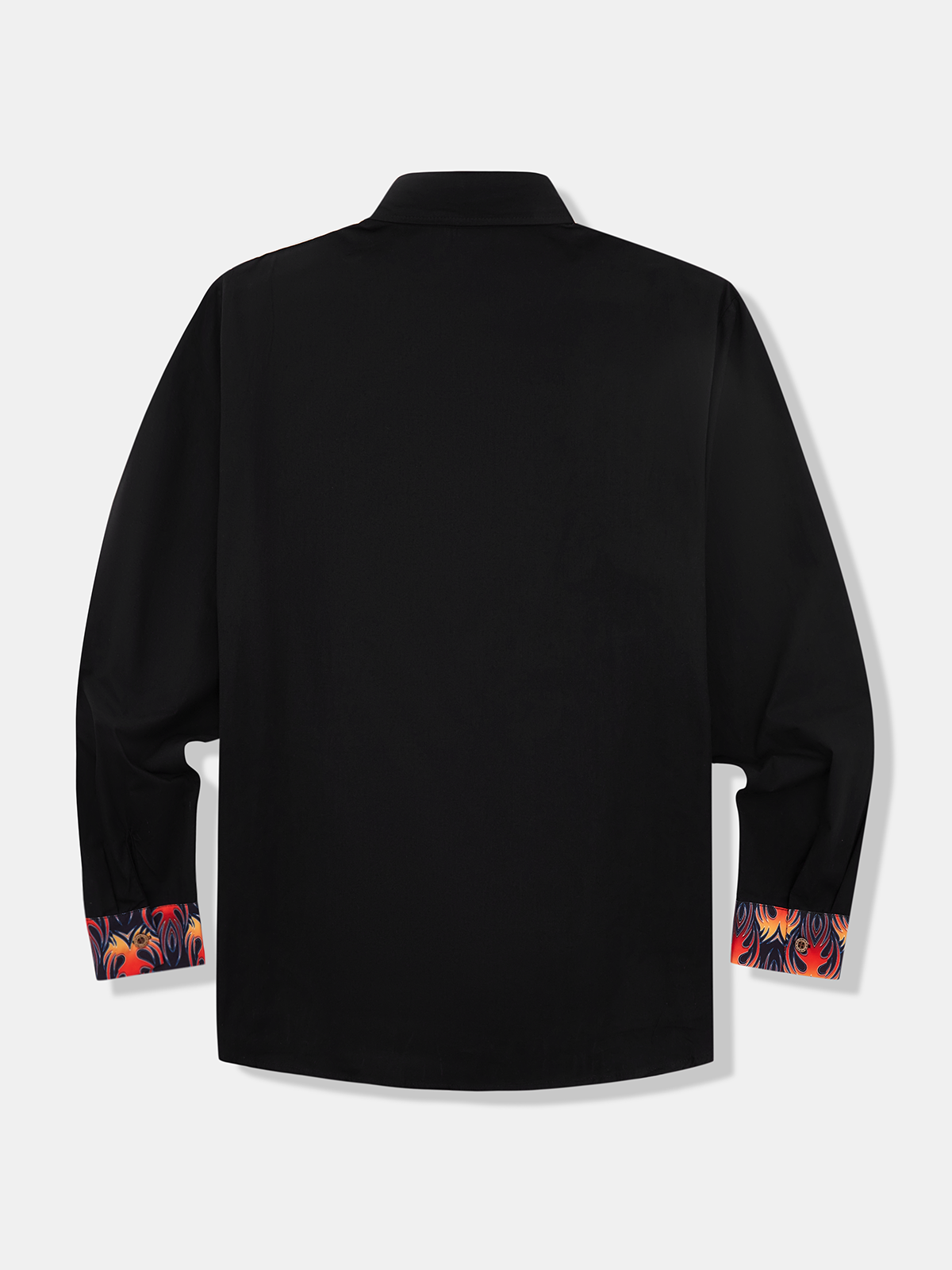 Hardaddy Cotton Patchwork Flame Print Chest Pocket Long Sleeved Shirt