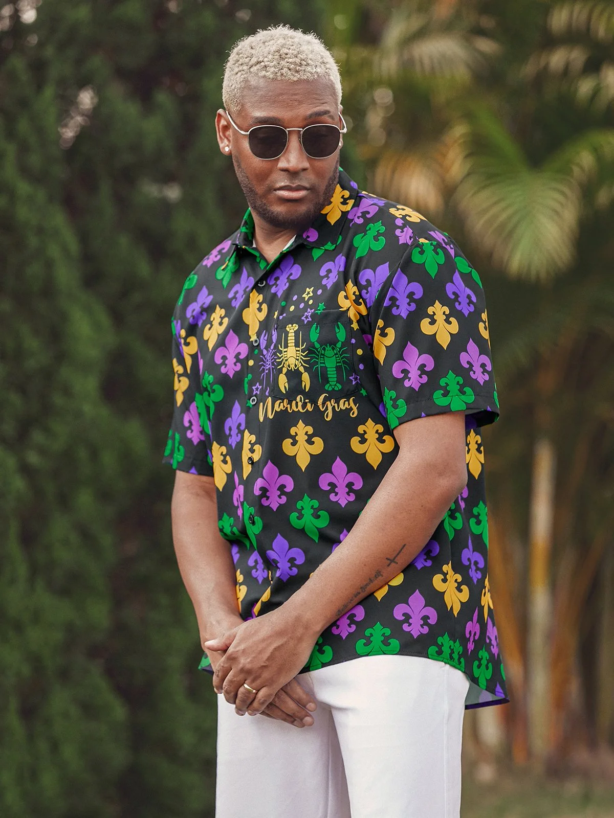 Hardaddy Mardi Gras Chest Pocket Short Sleeve Casual Shirt