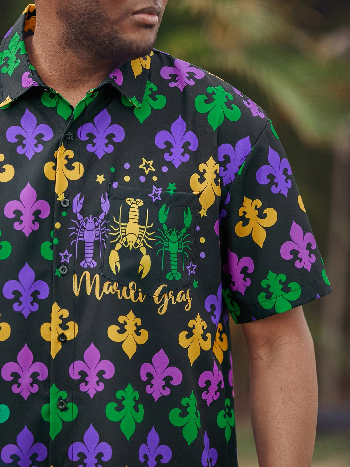 Hardaddy Mardi Gras Chest Pocket Short Sleeve Casual Shirt