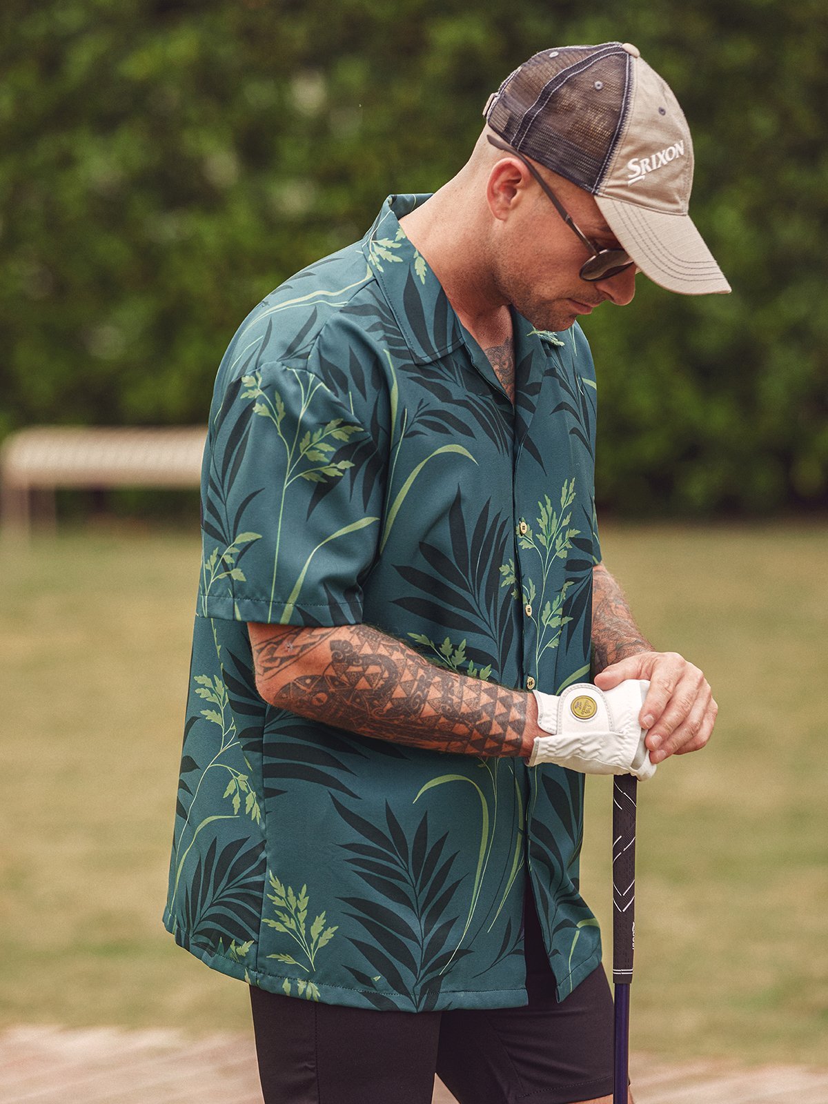 Hardaddy Palm Tree Leaf Shirt Men Summer Leaf Vacation Micro-Elasticity Daily Short Sleeve Regular H-Line Camp Collar Aloha Shirts