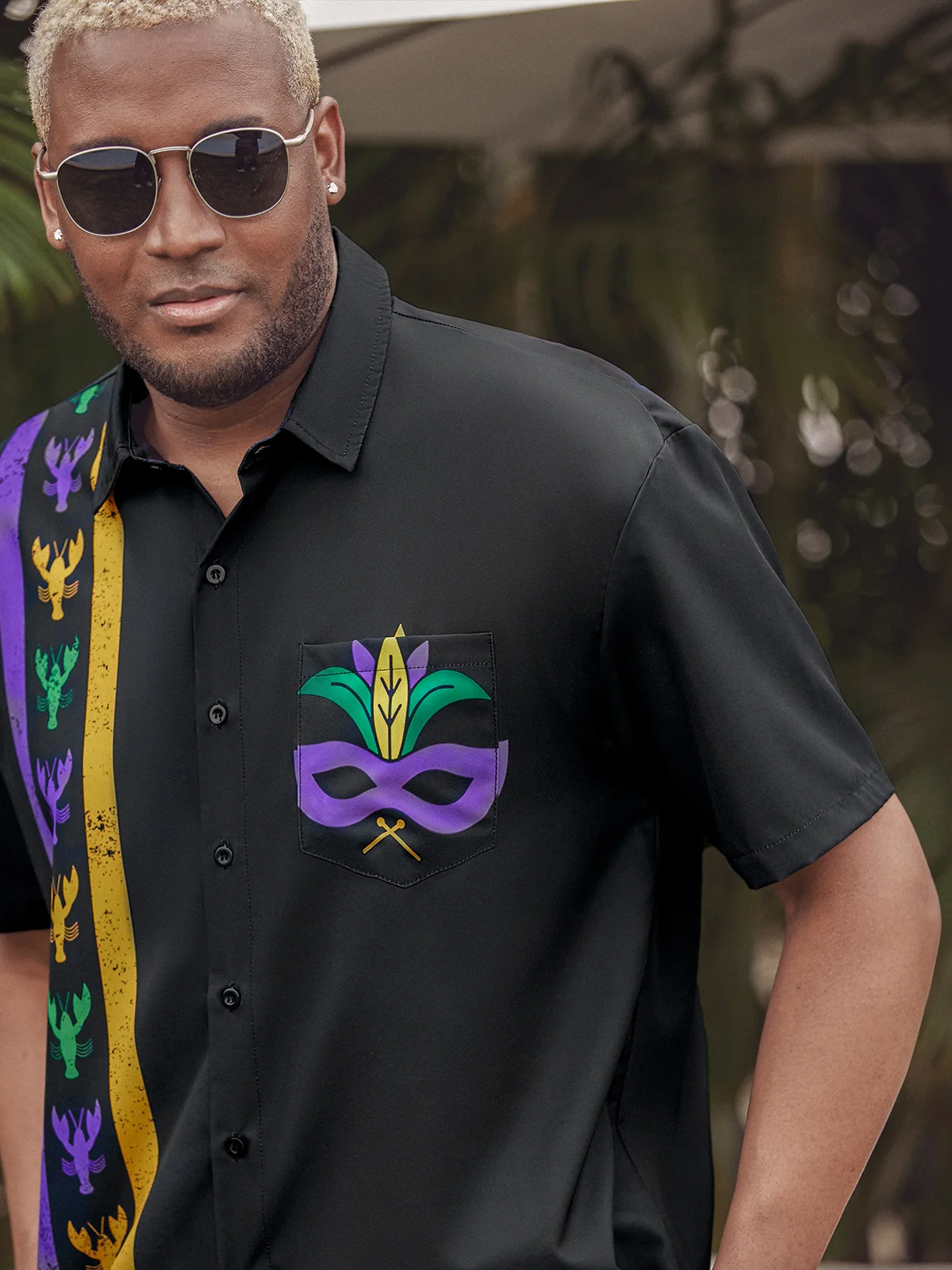 Hardaddy Mardi Gras Chest Pocket Short Sleeve Casual Shirt