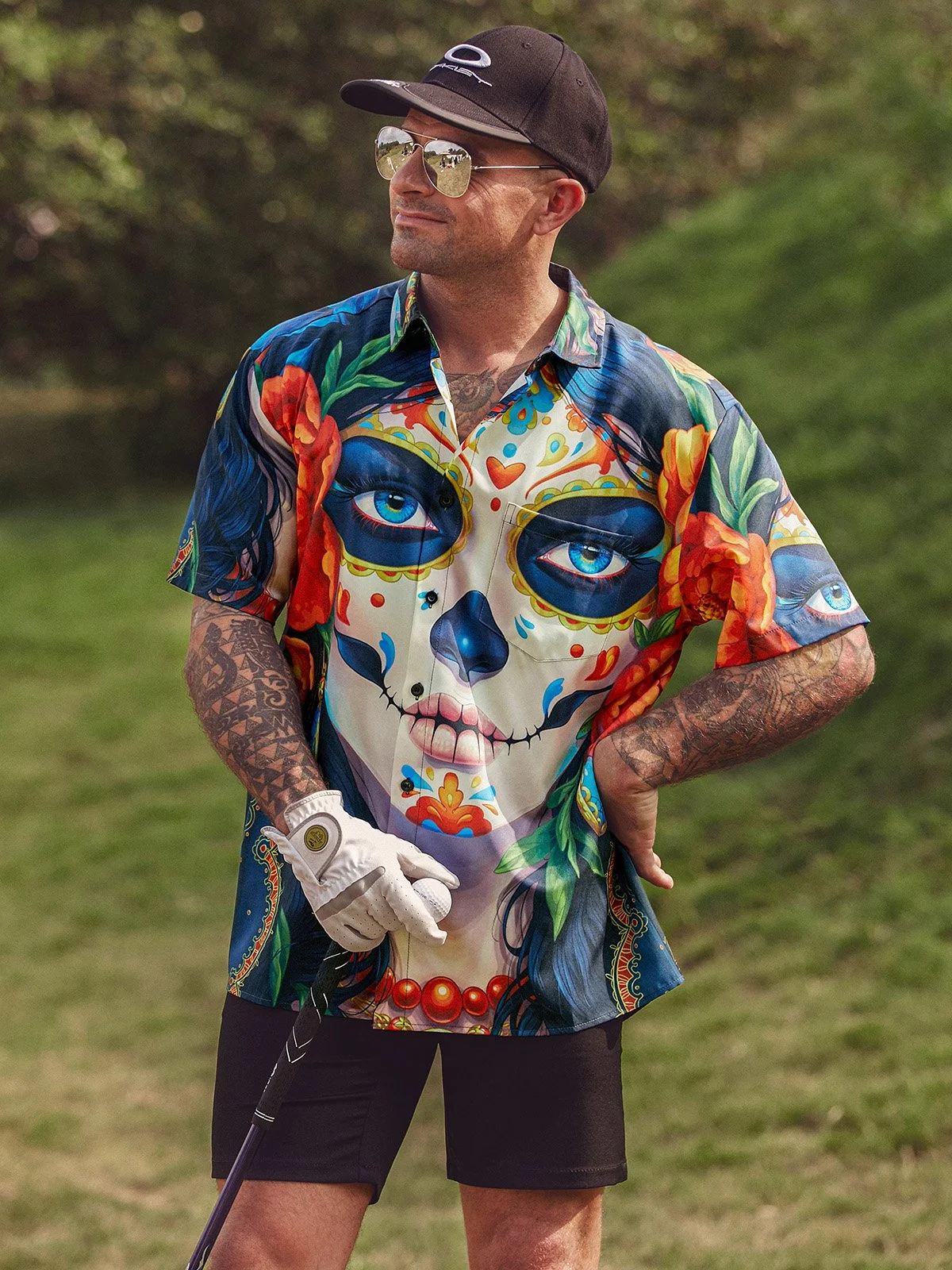 El Día de los Muertos Chest Pocket Short Sleeve Casual Shirt