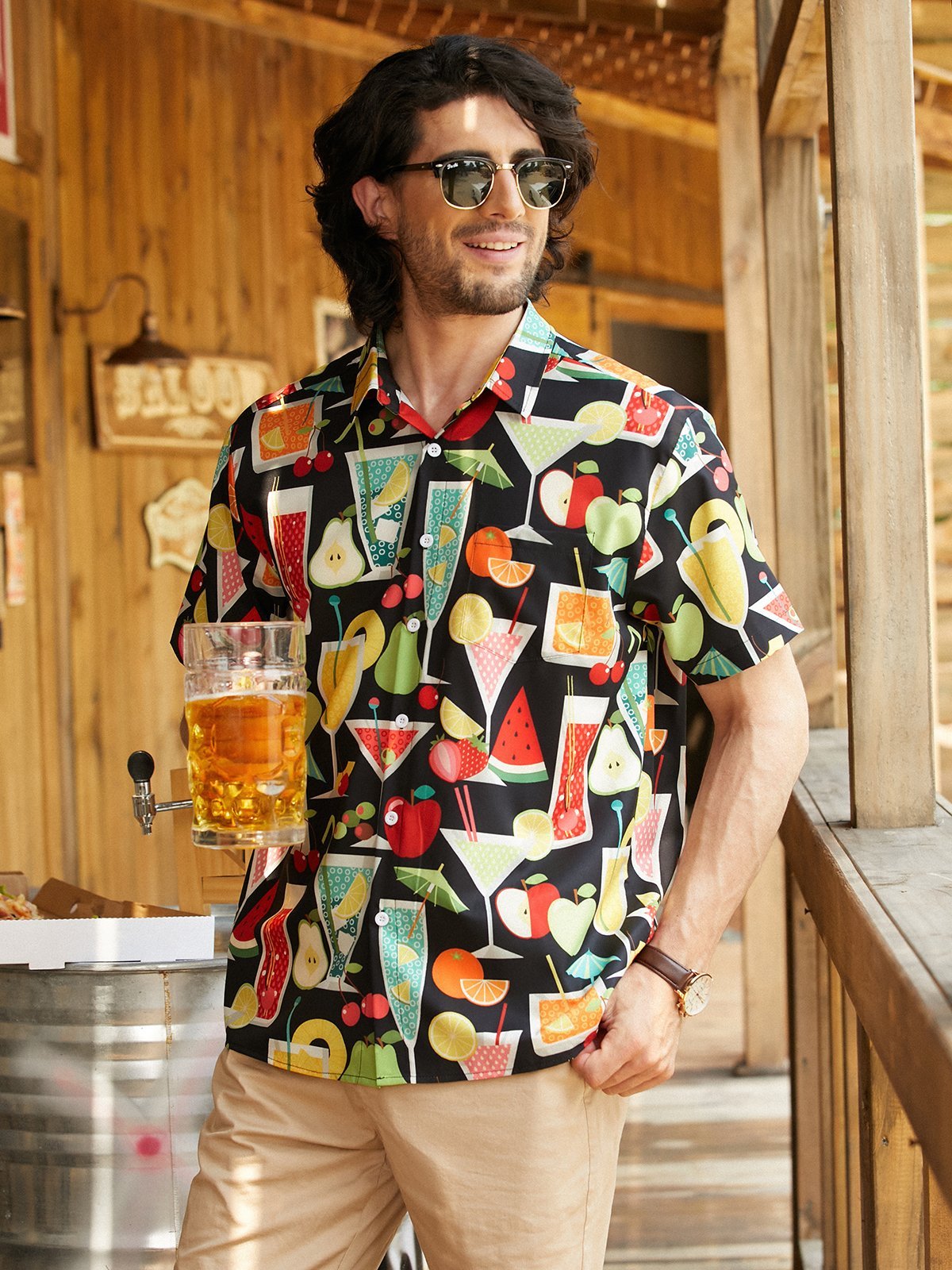 Hardaddy Cocktail Chest Pocket Short Sleeve Hawaiian Shirt