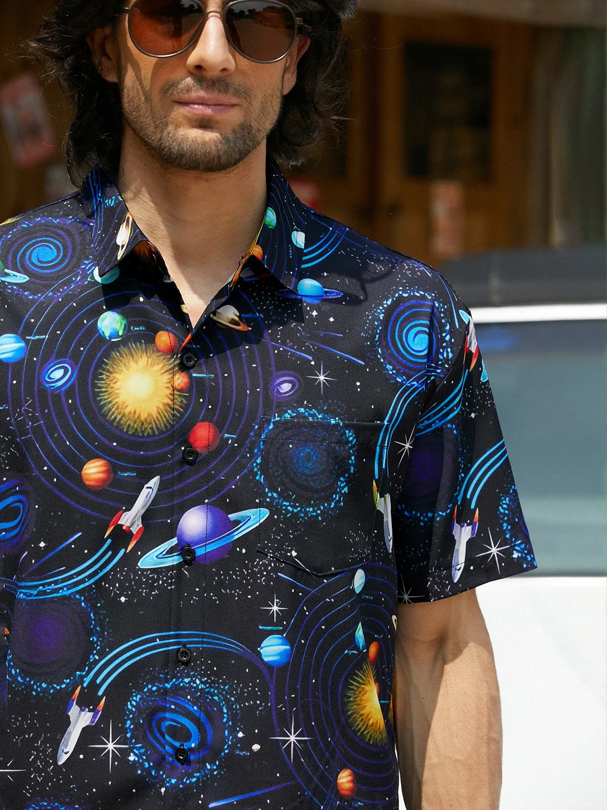 Hardaddy Moisture-wicking Galaxy Chest Pocket Hawaiian Shirt