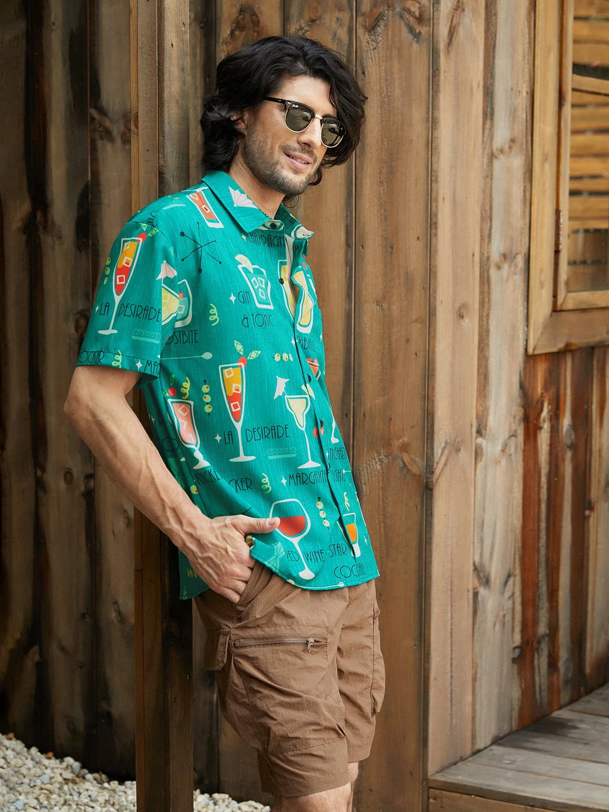 Hardaddy Medieval Cocktail Chest Pocket Short Sleeve Hawaiian Shirt