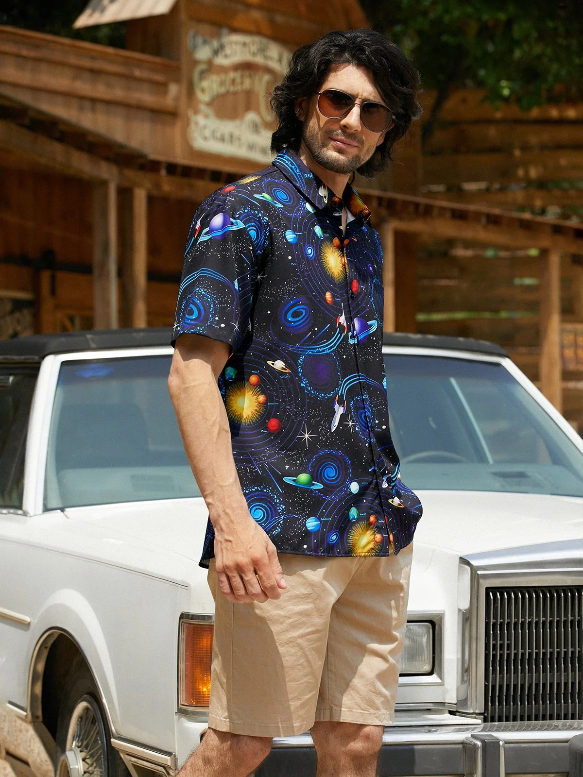 Hardaddy Moisture-wicking Galaxy Chest Pocket Hawaiian Shirt