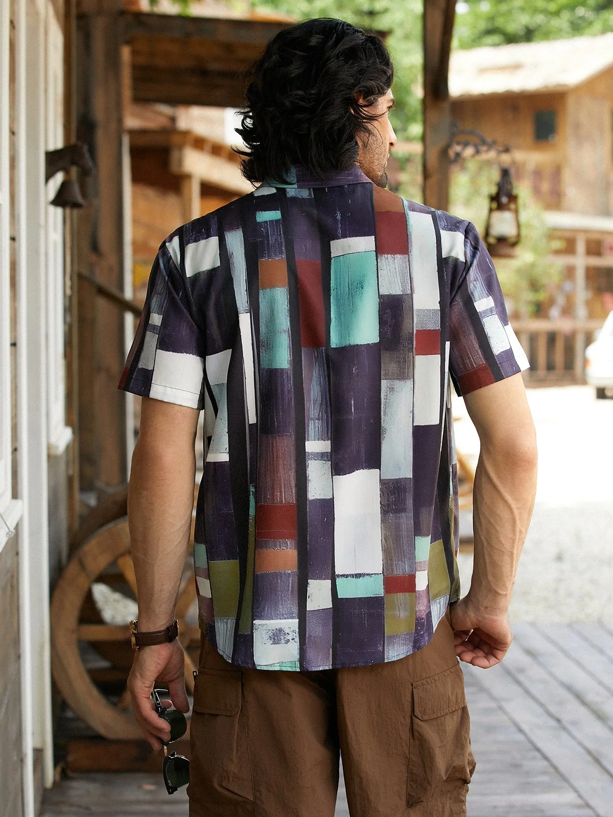 Hardaddy Hawaiian Retro Geometric Abstract Elements Men's Casual Short-sleeved Shirt