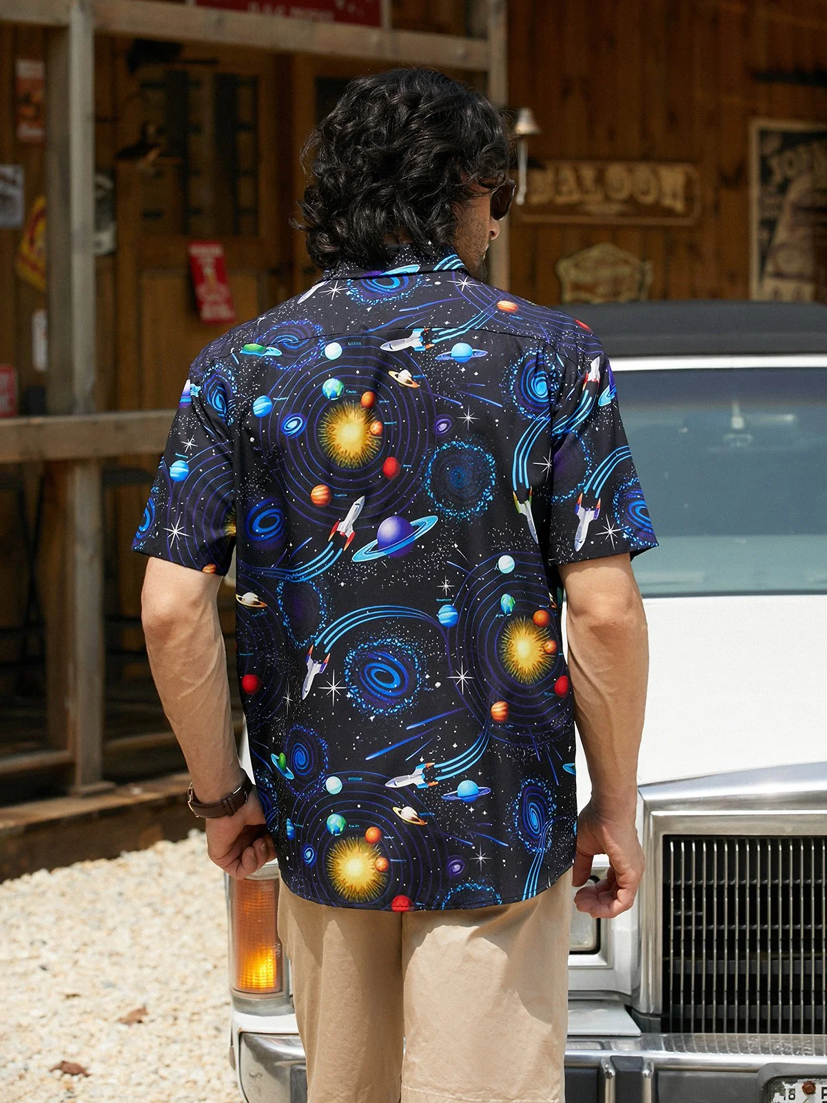 Hardaddy Moisture-wicking Galaxy Chest Pocket Hawaiian Shirt