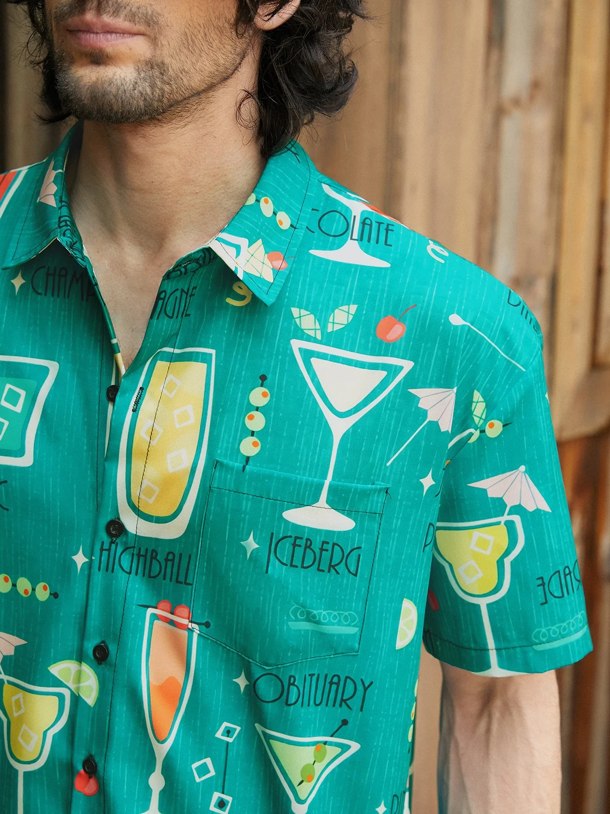 Hardaddy Medieval Cocktail Chest Pocket Short Sleeve Hawaiian Shirt