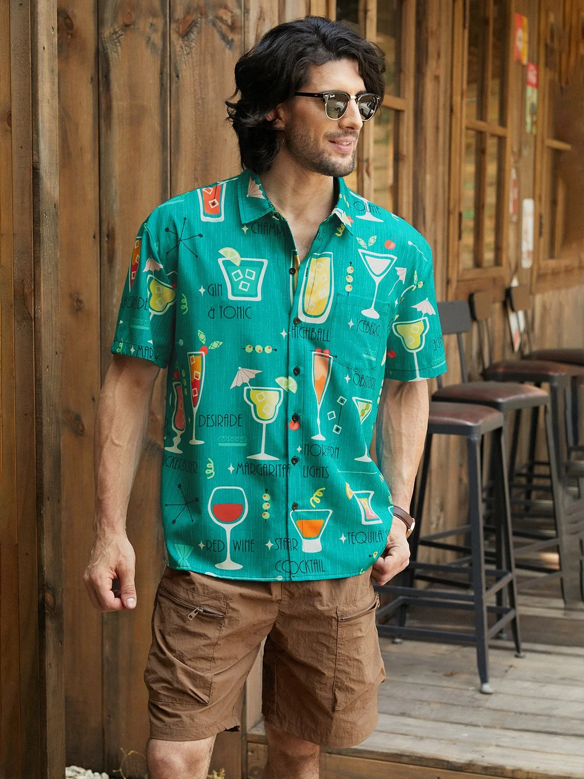 Hardaddy Medieval Cocktail Chest Pocket Short Sleeve Hawaiian Shirt