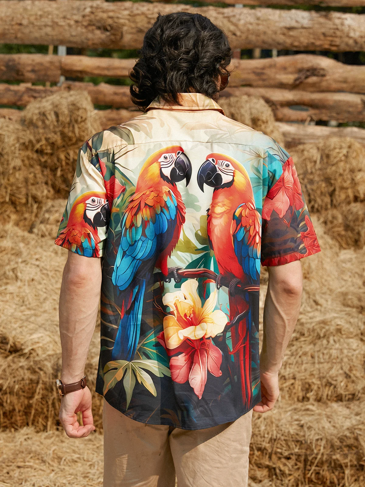Hardaddy Moisture-wicking Breathable Parrots Chest Pocket Hawaiian Shirt