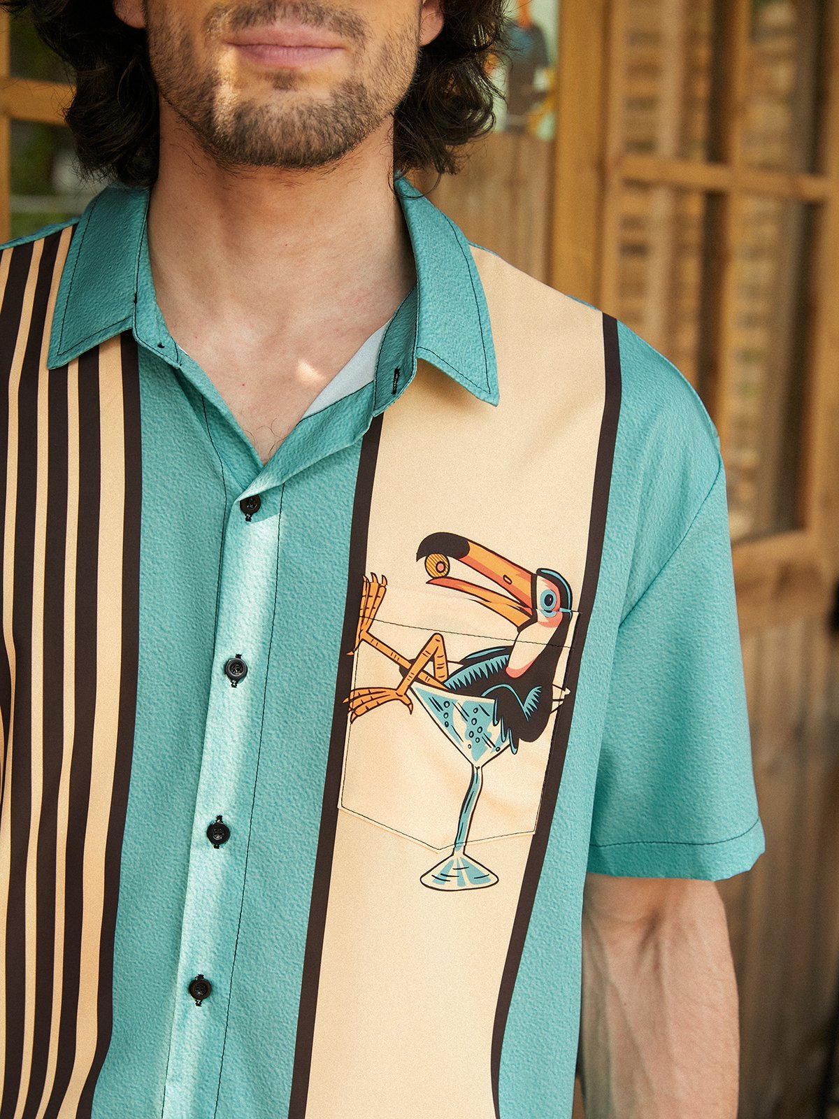 Hardaddy X Artist Funny Button Down Shirts Animal Toucans Chest Pocket Short Sleeve Vintage Bowling Shirt
