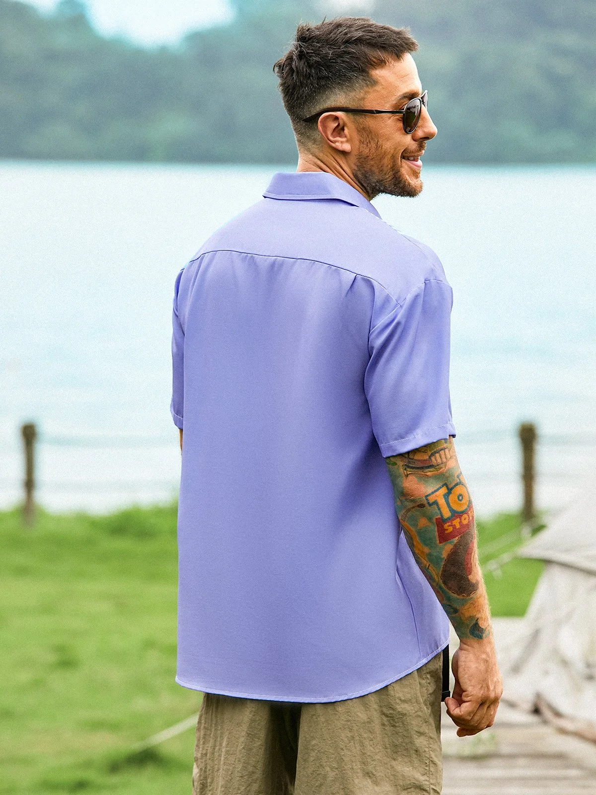 Hardaddy Geometric Stripe Chest Pocket Short Sleeve Casual Shirt